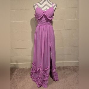 Bridal Shower Wedding Dress Aline V-neck Maxi Corset Ruffle Straps Size 8 Mauve